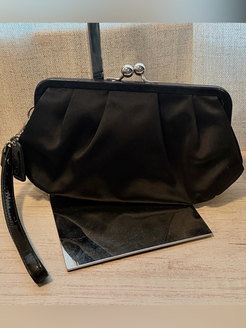 Coach Black Satin Kisslock Clutch Wristlet